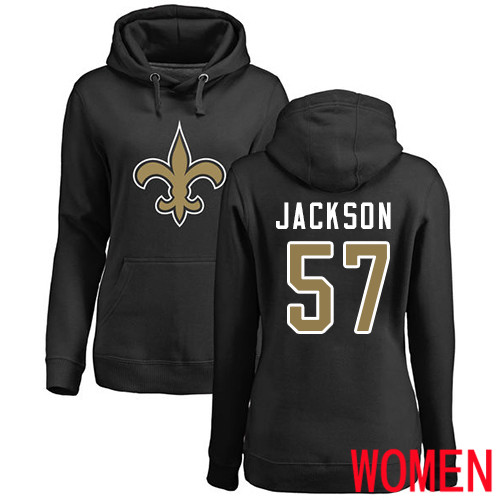 New Orleans Saints Black Women Rickey Jackson Name and Number Logo NFL Football #57 Pullover Hoodie Sweatshirts